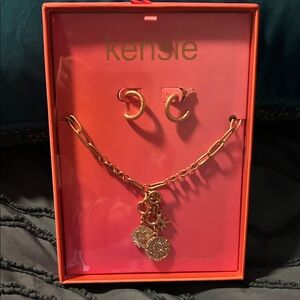 Kensie Goldtone Charm Necklace with Earrings